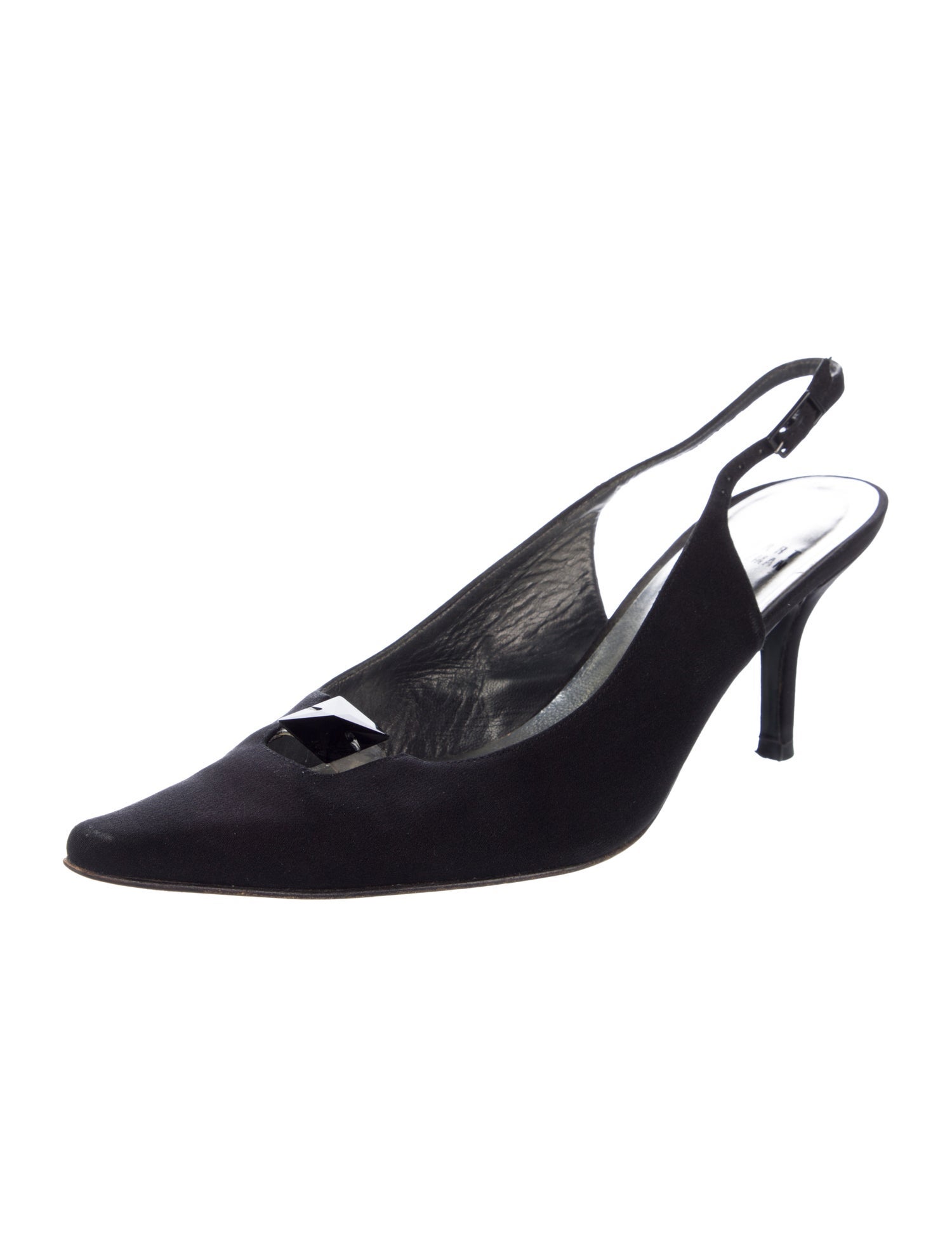 Stuart Weitzman Satin Crystal Embellishments Slingback Pumps