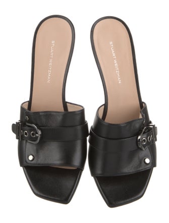 Stuart Weitzman Leather Bow Accents Slides