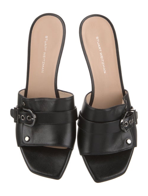 Stuart Weitzman Leather Bow Accents Slides