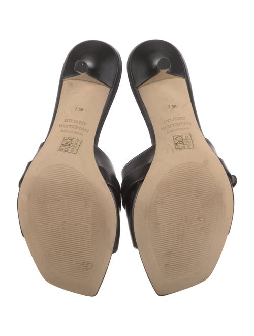 Stuart Weitzman Leather Bow Accents Slides