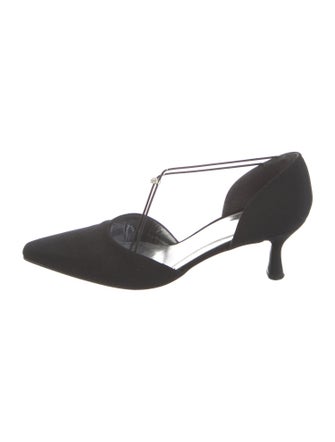 Stuart Weitzman Satin Crystal Embellishments T-Strap Pumps