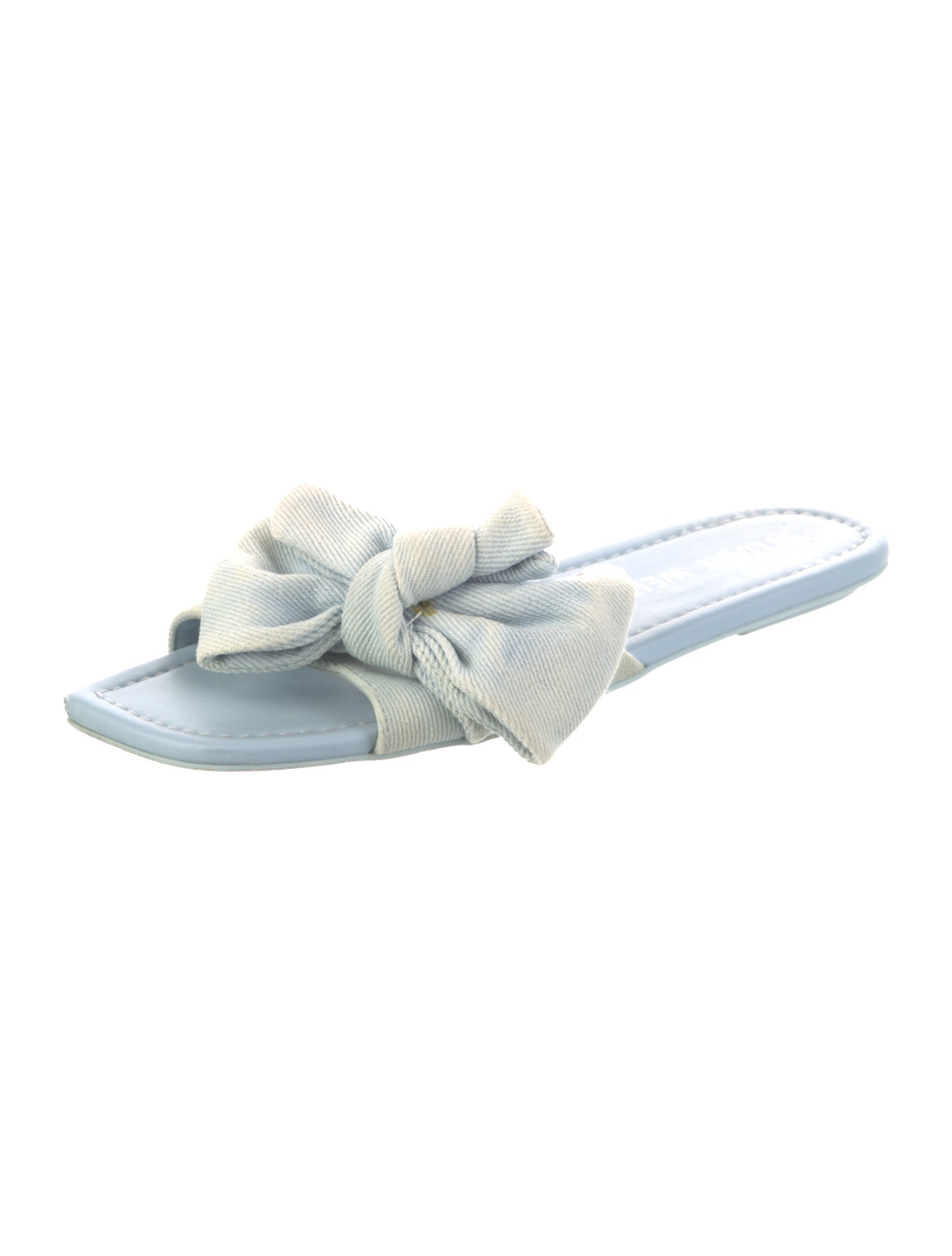 Stuart Weitzman Denim Bow Accents Slides