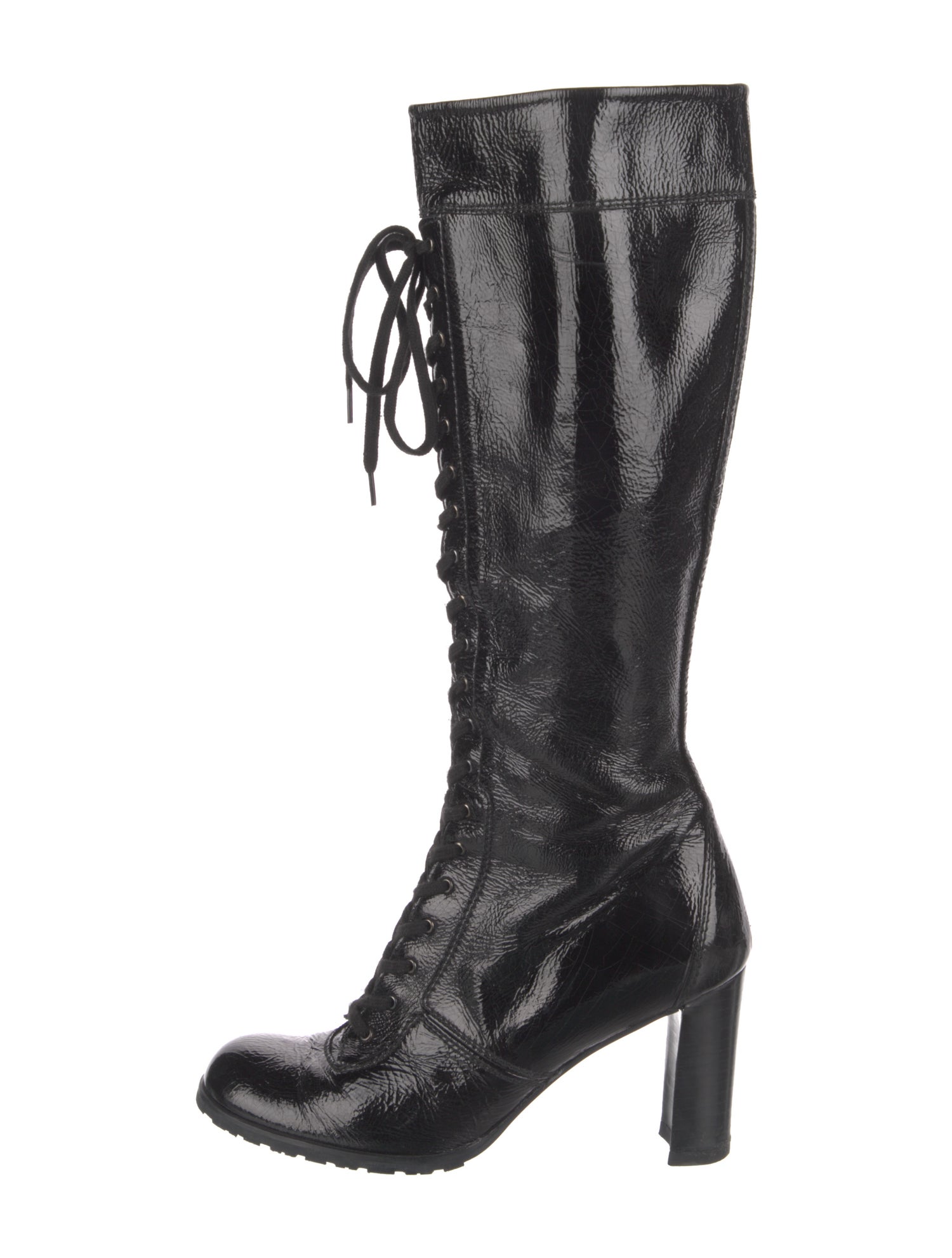 Stuart Weitzman Patent Leather Lace-Up Boots