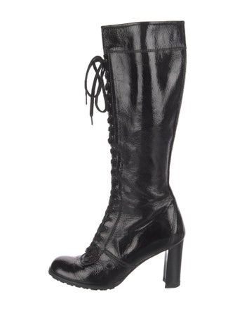 Stuart Weitzman Patent Leather Lace-Up Boots