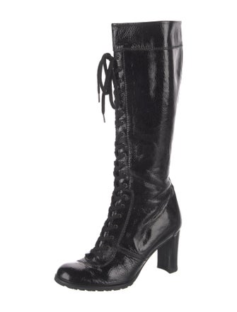 Stuart Weitzman Patent Leather Lace-Up Boots