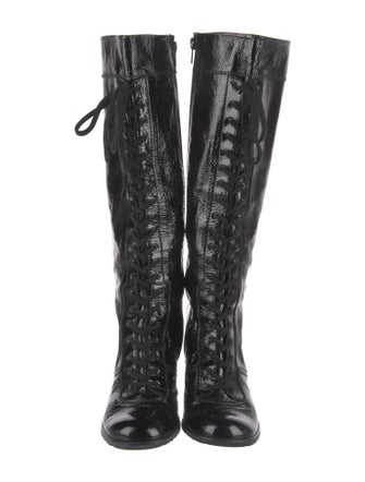Stuart Weitzman Patent Leather Lace-Up Boots