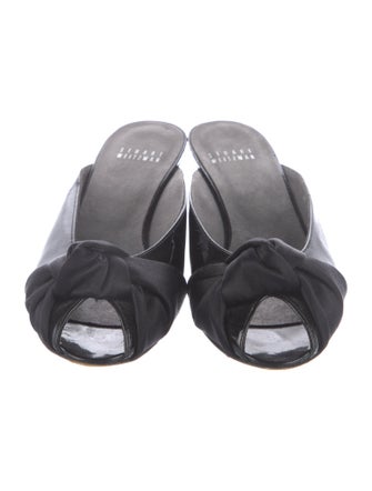 Stuart Weitzman Patent Leather Bow Accents Slides