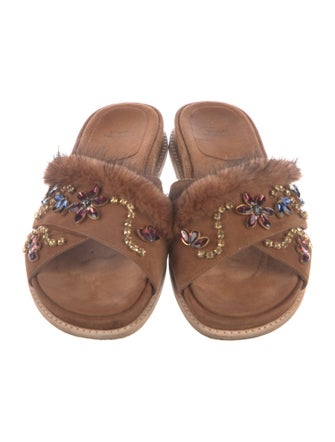 Stuart Weitzman Suede Crystal Embellishments Slides