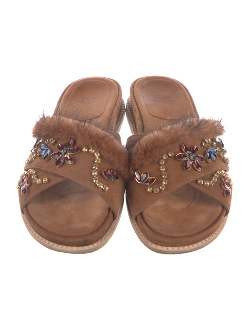 Stuart Weitzman Suede Crystal Embellishments Slides