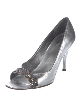 Stuart Weitzman Leather Crystal Embellishments Pumps