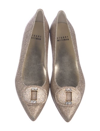 Stuart Weitzman Glitter Crystal Embellishments Ballet Flats