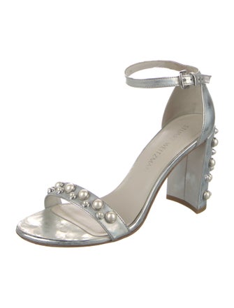 Stuart Weitzman Patent Leather Beaded Accents Sandals