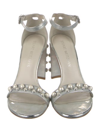 Stuart Weitzman Patent Leather Beaded Accents Sandals