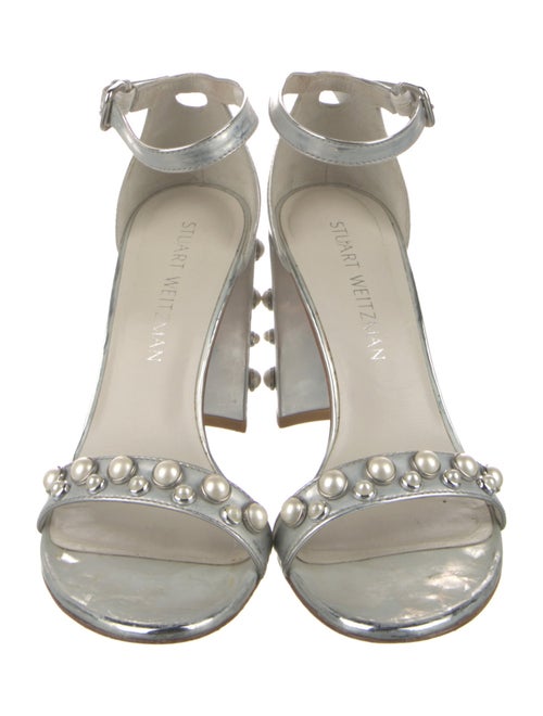 Stuart Weitzman Patent Leather Beaded Accents Sandals