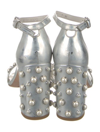 Stuart Weitzman Patent Leather Beaded Accents Sandals