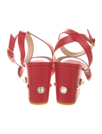 Stuart Weitzman Leather Crystal Embellishments Sandals