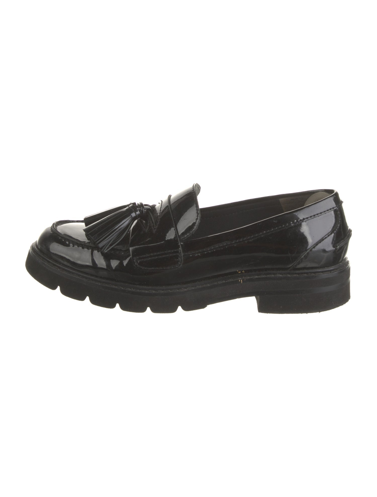 Stuart Weitzman Patent Leather Tassel Accents Loafers