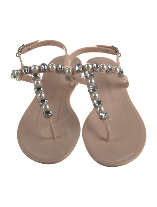 Stuart Weitzman Rubber Crystal Embellishments T-Strap Sandals