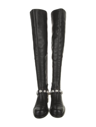 Stuart Weitzman Leather Beaded Accents Boots