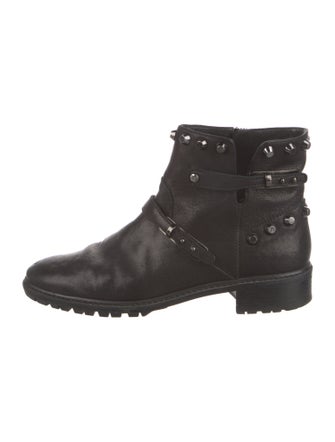 Stuart Weitzman Leather Studded Accents Moto Boots