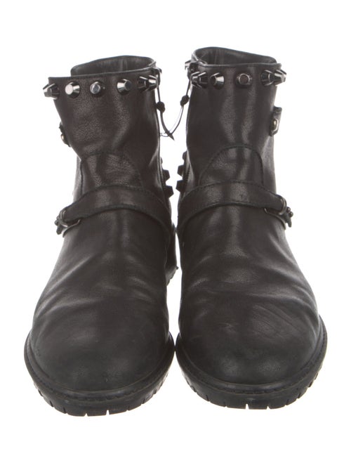 Stuart Weitzman Leather Studded Accents Moto Boots