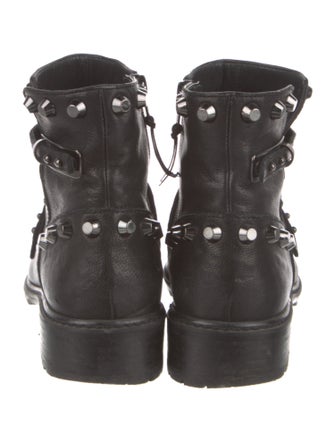 Stuart Weitzman Leather Studded Accents Moto Boots