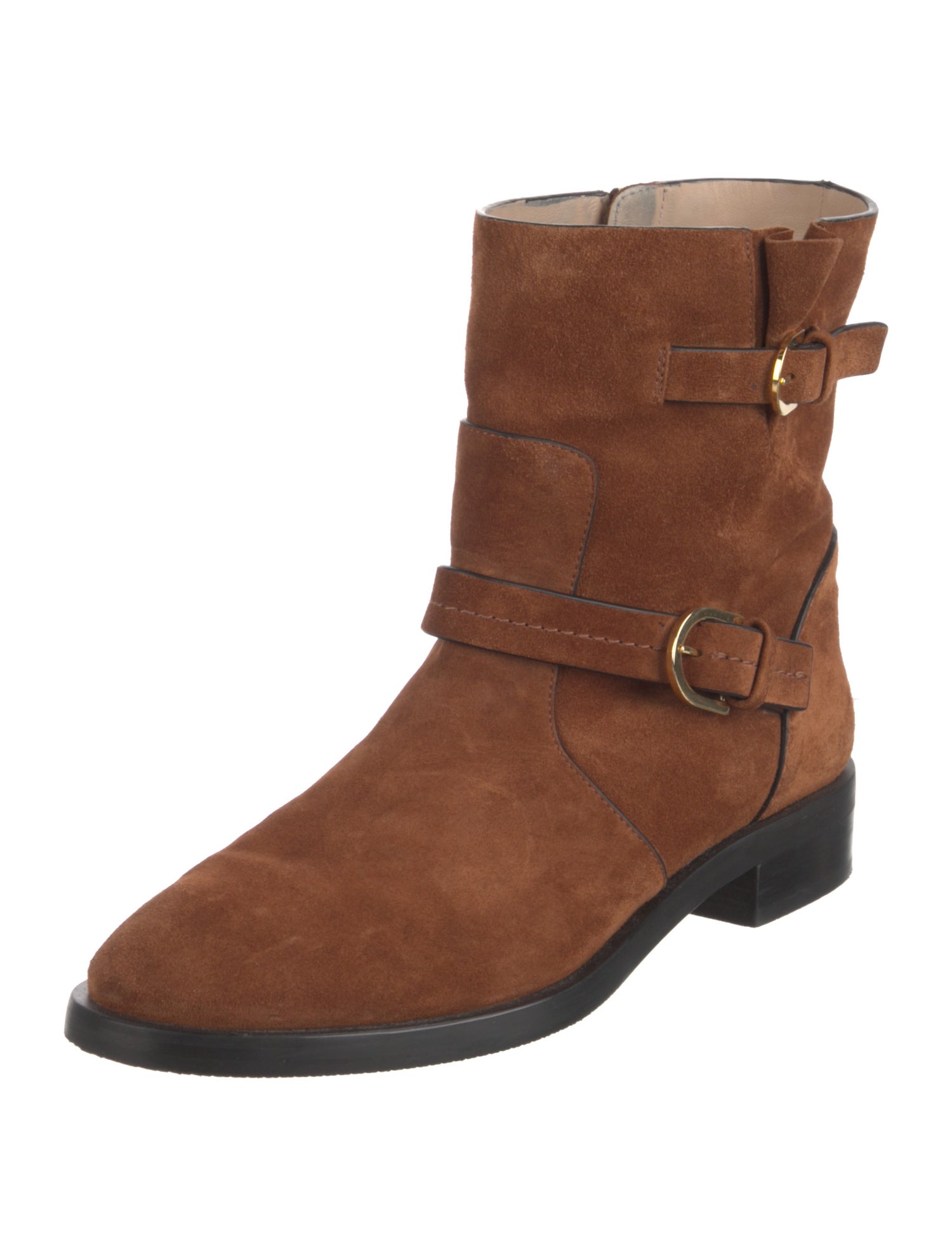 Stuart Weitzman Suede Leather Trim Embellishment Moto Boots