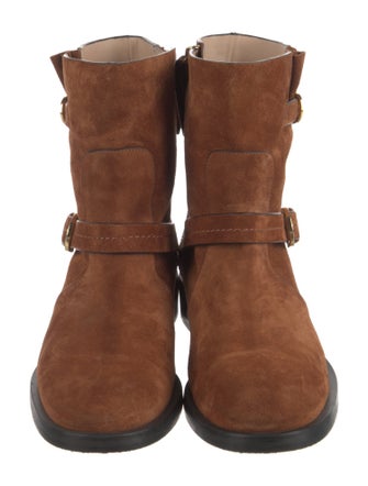 Stuart Weitzman Suede Leather Trim Embellishment Moto Boots