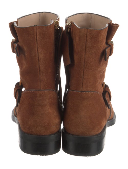Stuart Weitzman Suede Leather Trim Embellishment Moto Boots