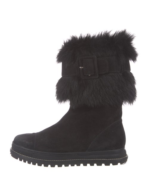 Stuart Weitzman Suede Faux Fur Trim Lace-Up Boots