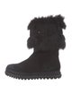 Stuart Weitzman Suede Faux Fur Trim Lace-Up Boots