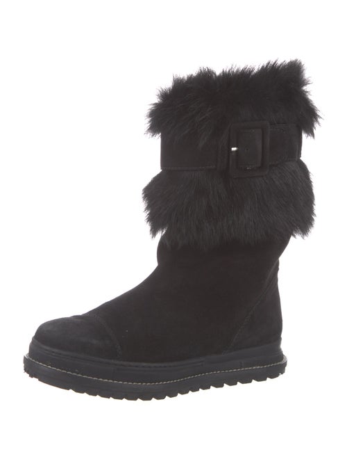 Stuart Weitzman Suede Faux Fur Trim Lace-Up Boots