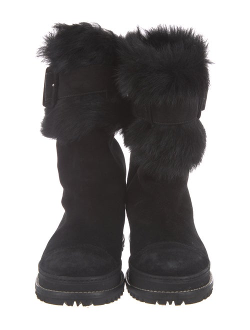 Stuart Weitzman Suede Faux Fur Trim Lace-Up Boots