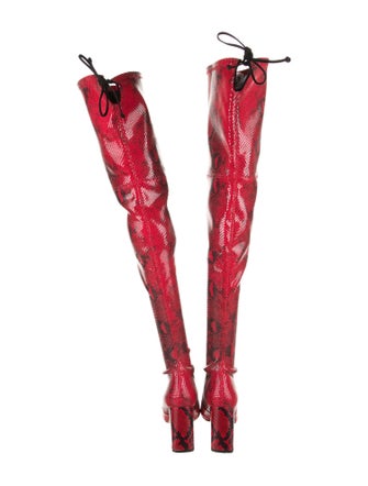 Stuart Weitzman Leather Animal Print Lace-Up Boots