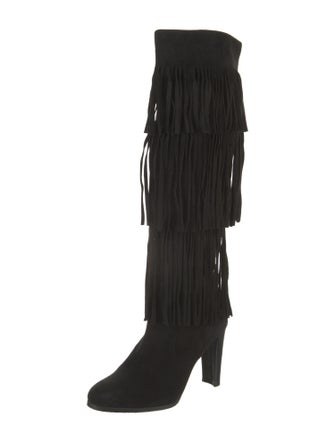 Stuart Weitzman Suede Fringe Trim Accent Boots