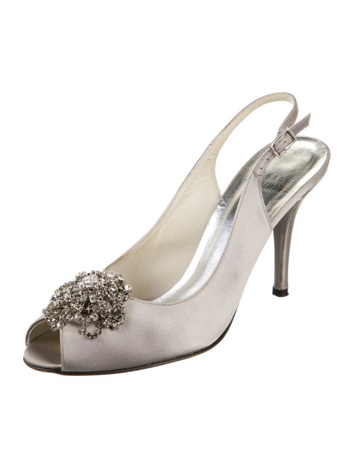 Stuart Weitzman Satin Crystal Embellishments Slingback Pumps