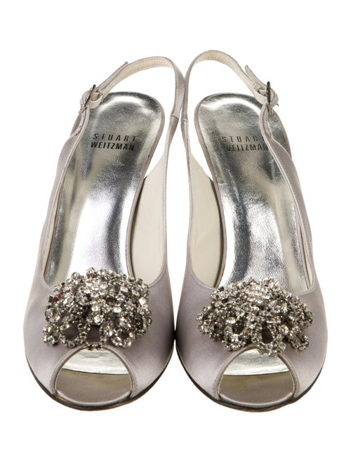 Stuart Weitzman Satin Crystal Embellishments Slingback Pumps