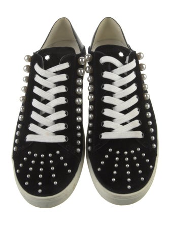 Stuart Weitzman Faux Pearl Accents Velvet Sneakers