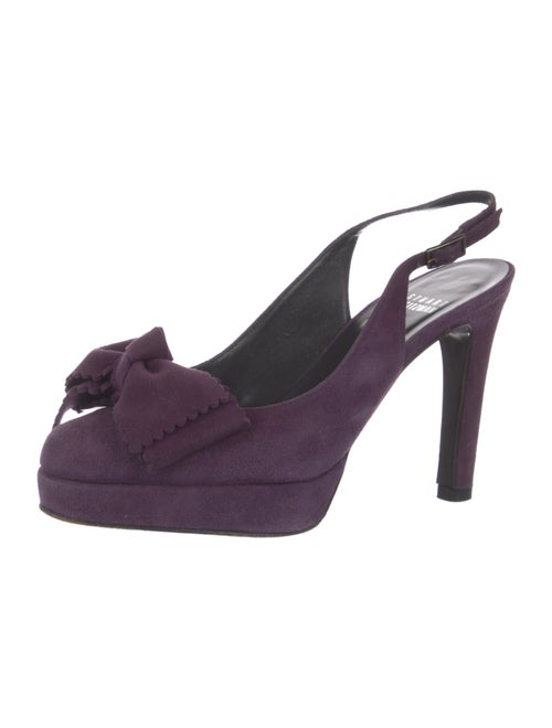 Stuart Weitzman Suede Bow Accents Slingback Pumps