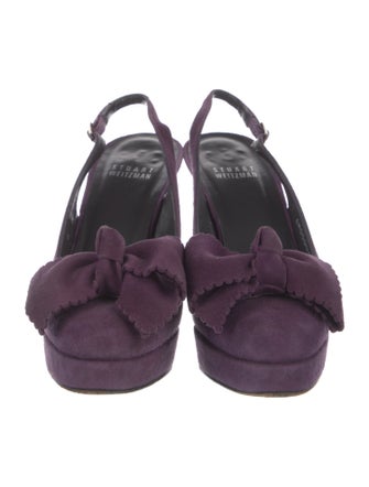 Stuart Weitzman Suede Bow Accents Slingback Pumps