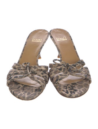 Stuart Weitzman Leather Animal Print Slides
