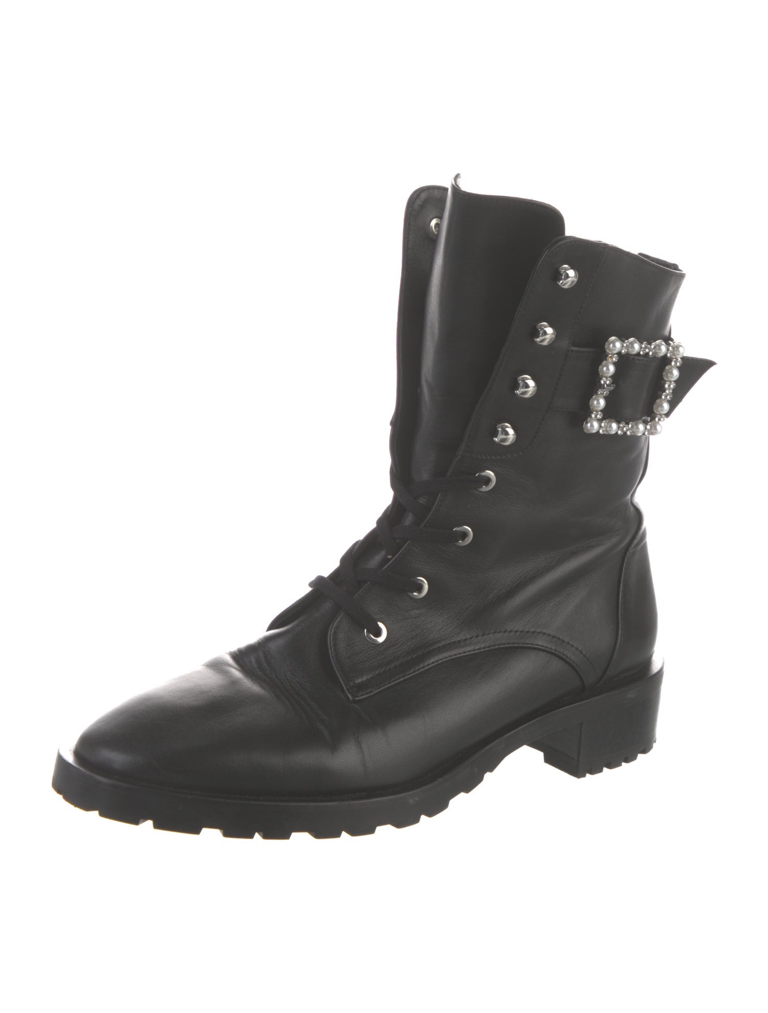 Stuart Weitzman Leather Printed Combat Boots