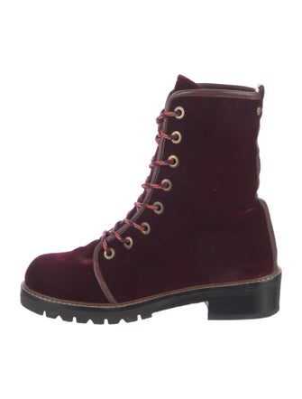 Stuart Weitzman Velvet Colorblock Pattern Combat Boots