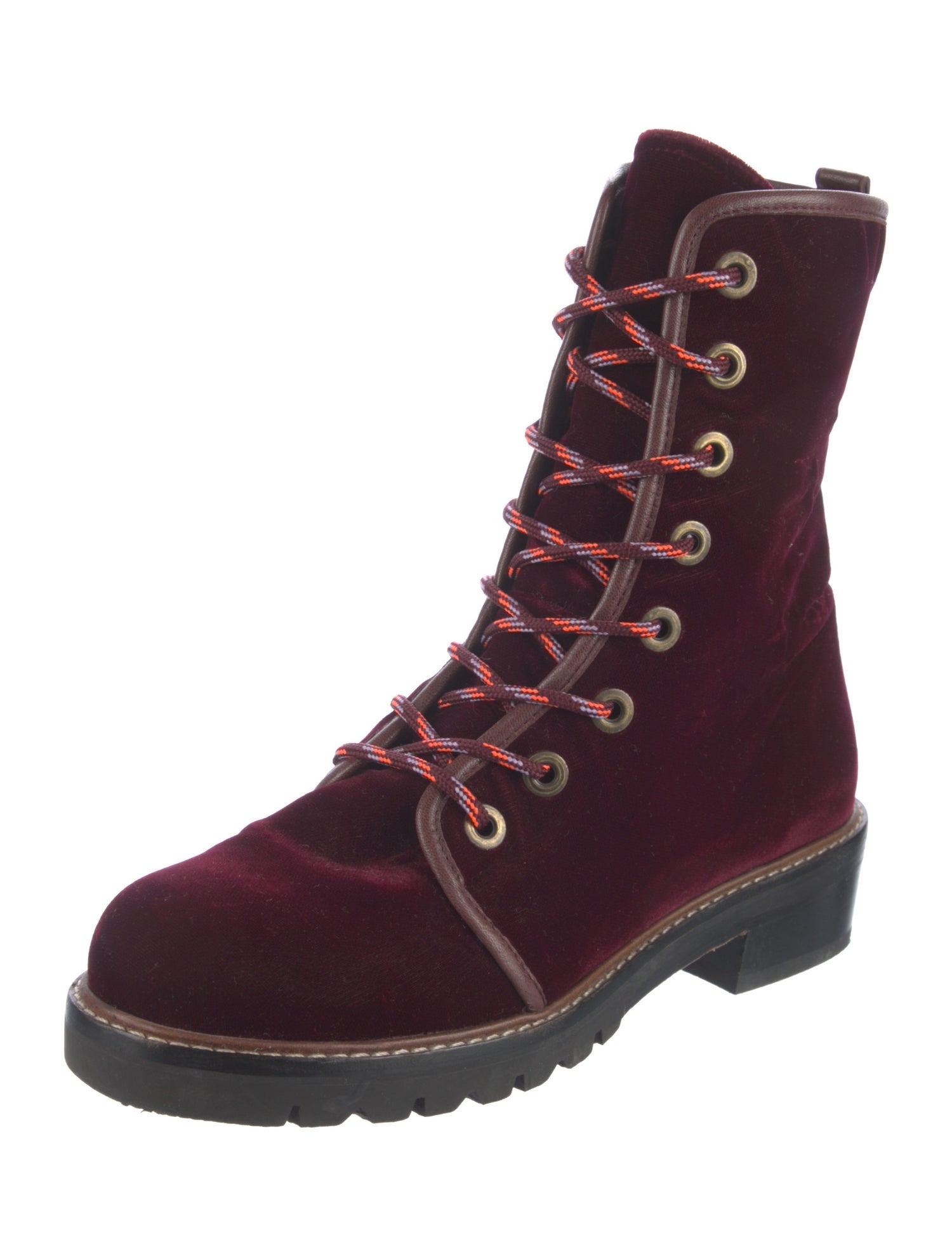Stuart Weitzman Velvet Colorblock Pattern Combat Boots
