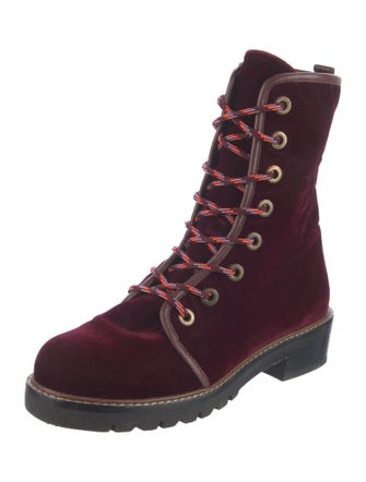 Stuart Weitzman Velvet Colorblock Pattern Combat Boots