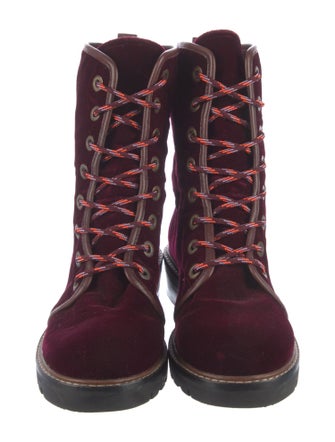 Stuart Weitzman Velvet Colorblock Pattern Combat Boots