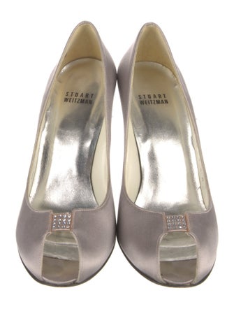 Stuart Weitzman Satin Crystal Embellishments Pumps