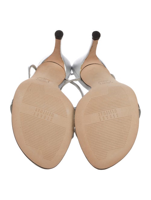 Stuart Weitzman Leather Crystal Embellishments T-Strap Sandals