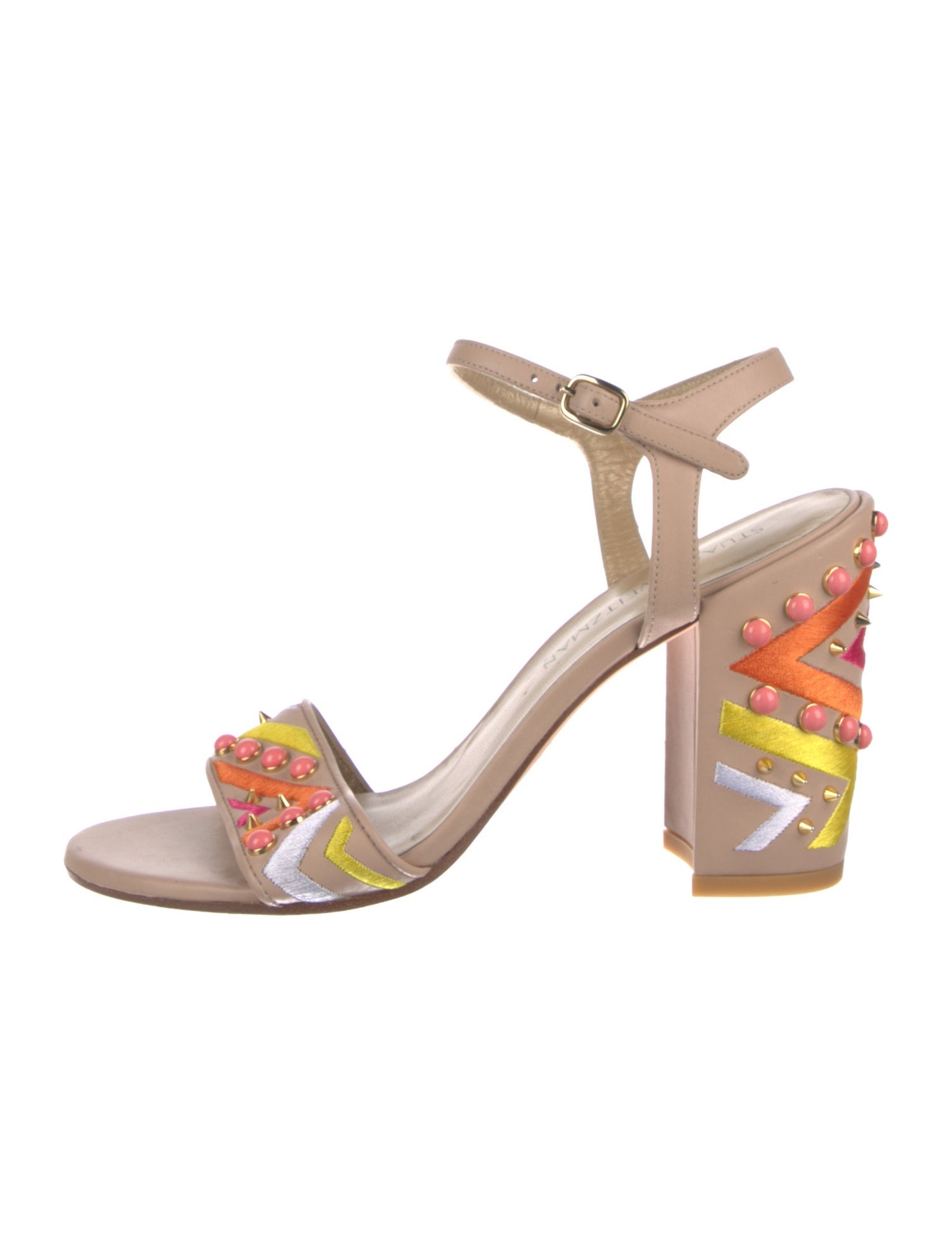 Stuart Weitzman Leather Floral Print Sandals