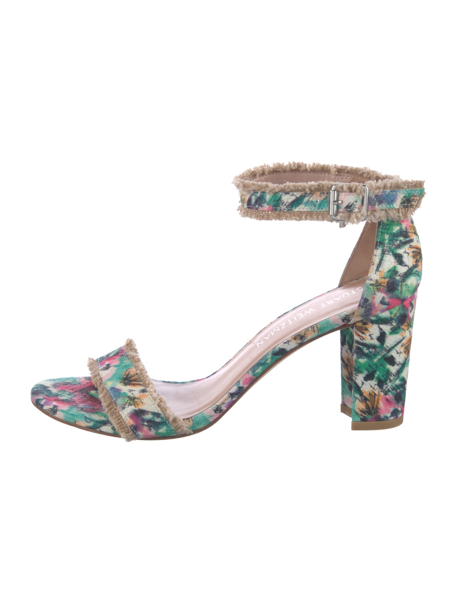 Stuart Weitzman Leather Floral Print Sandals